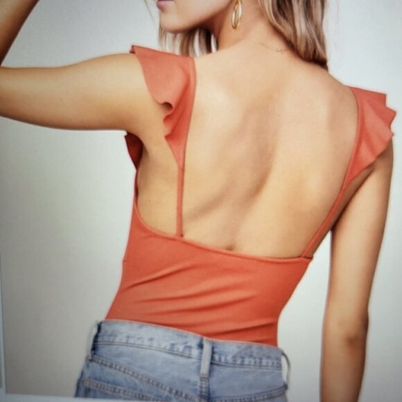 ASTR the label Peggy Ruffle Bodysuit Reddish-Orange Size: Medium NWT - Picture 2 of 12